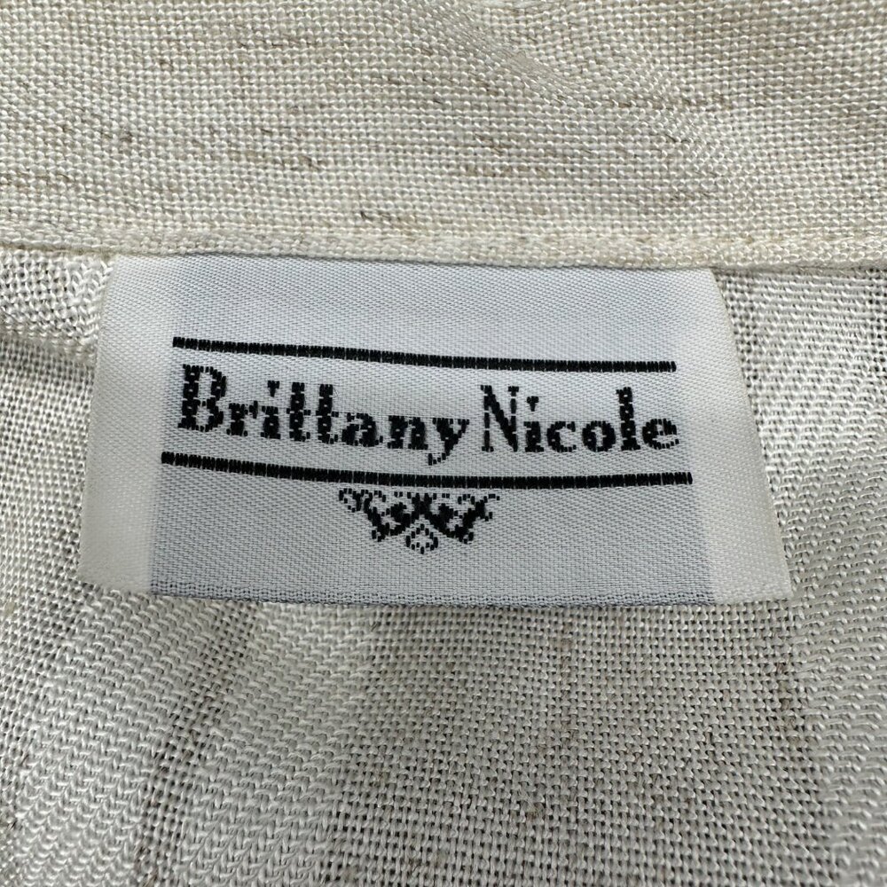 Vintage Cream Beige Dress Button Down Striped 1980s Brittany Nicole USA 13/14 - Picture 4 of 9
